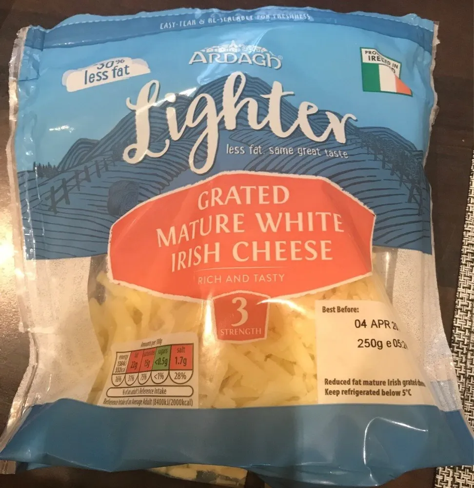 Grated mature white irish cheese