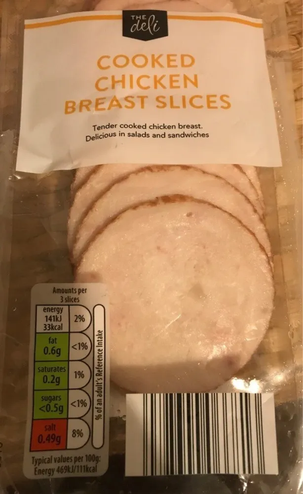 Cooked chicken breast slices