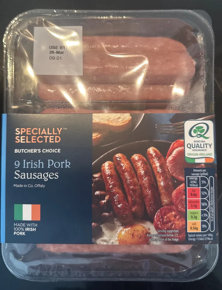 Irish Pork Sausages Filled into Alginate Casings