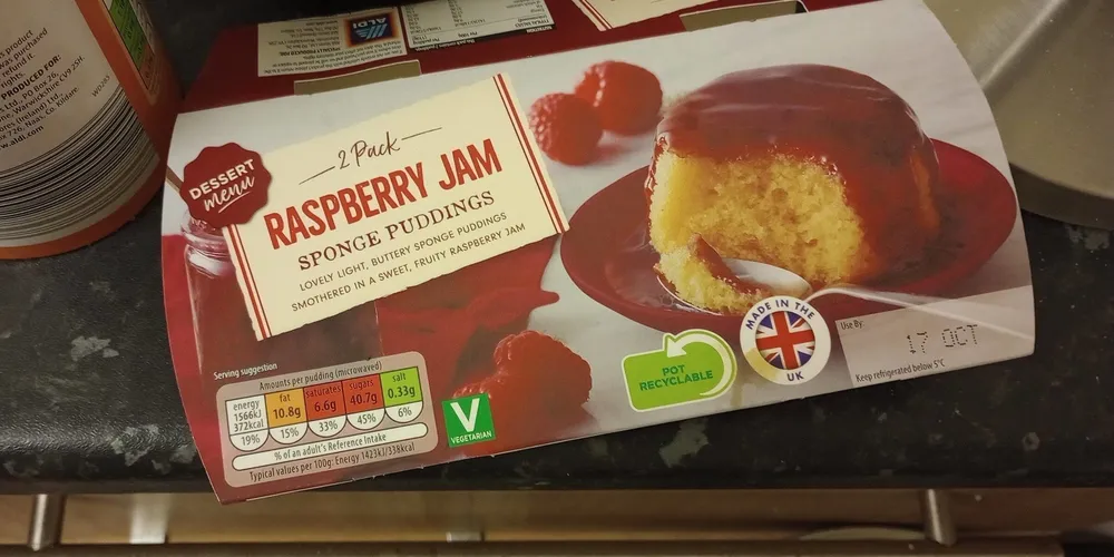 Raspberry jam sponge pudding