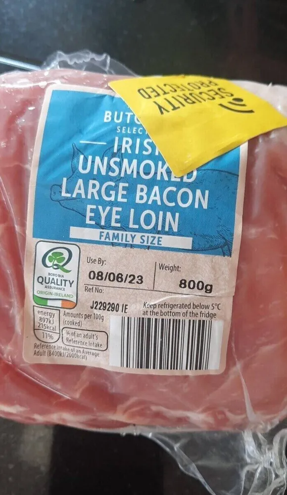 Irish unsmoked large bacon eyeloin