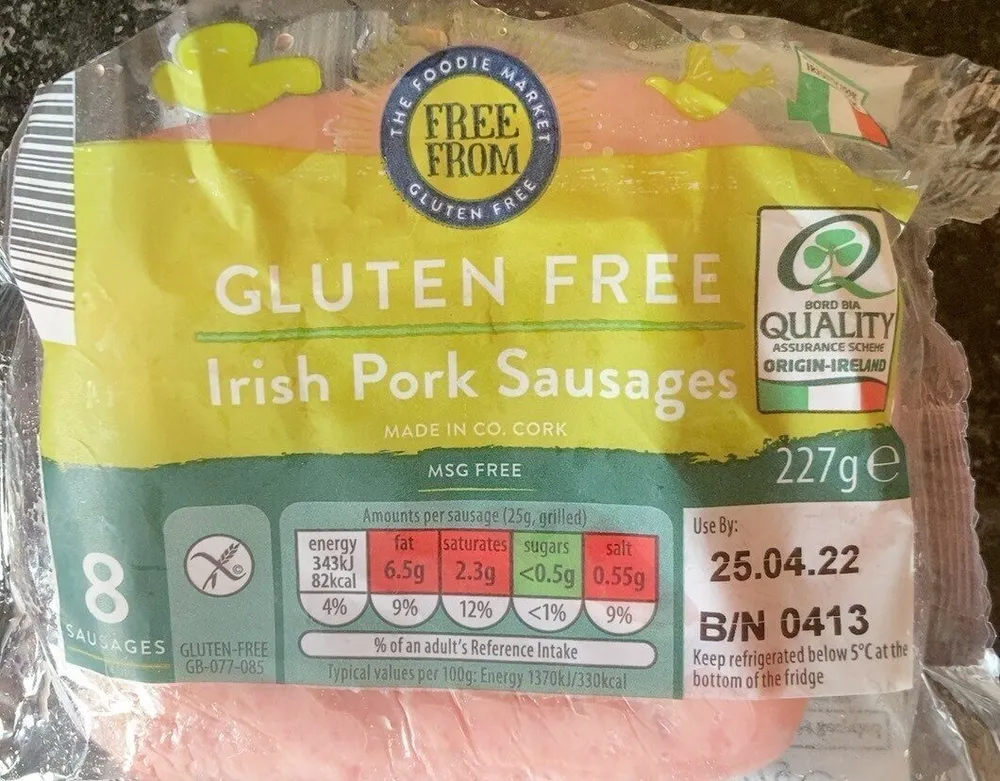 Gluten free Irish pork sausages