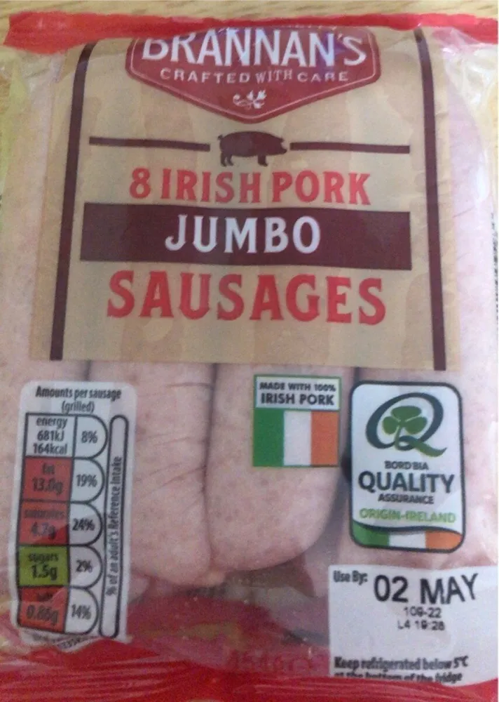 Brannan crafted with care 8 irish pork jumbo sausage s