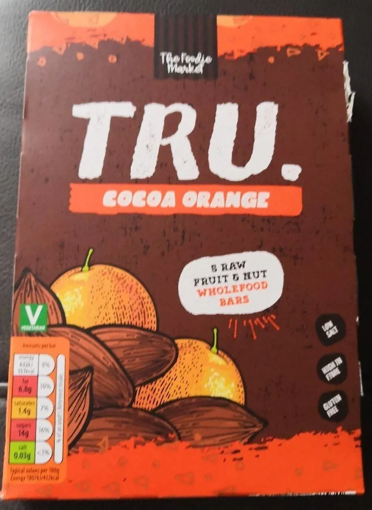 Tru cocoa orange raw fruit and nut wholefood bars