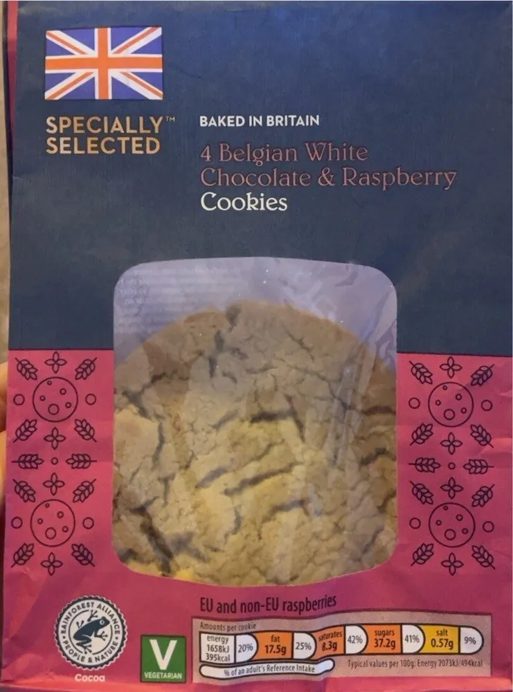 4 Belgian Ehite Chocolate & Raspberry Cookies
