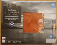 Defrosted, oak smoked, skinless and boneless rainbow trout slices