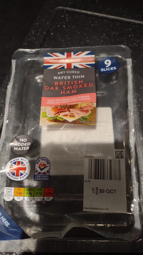 Dry cured wafer thin oak smoked ham