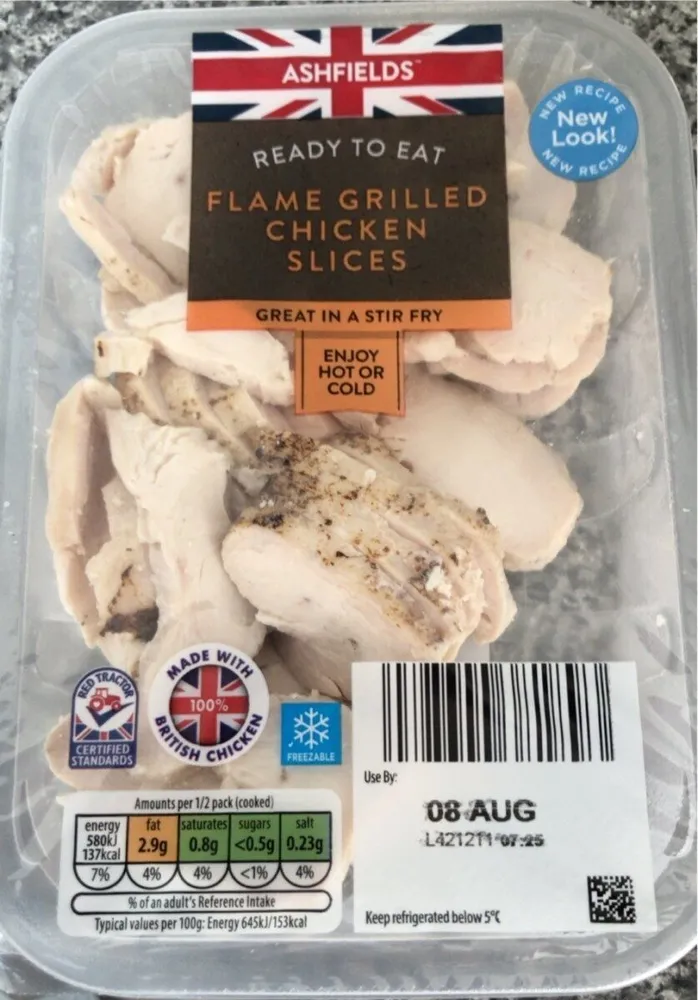 Flame grilled chicken sliced