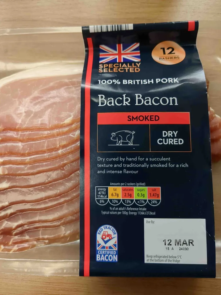 100% British Pork Back Bacon (2 Rashers)