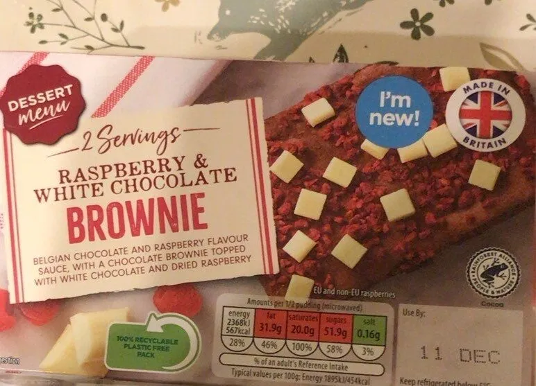 Raspberry and white chocolate brownie