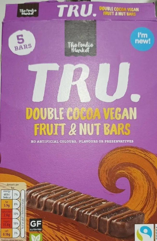Double cocoa vegan fruit and nut bars