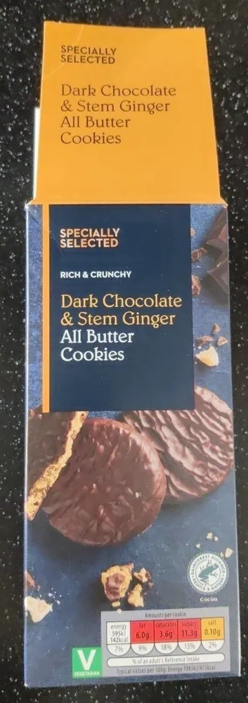 Dark chocolate and stem ginger cookies