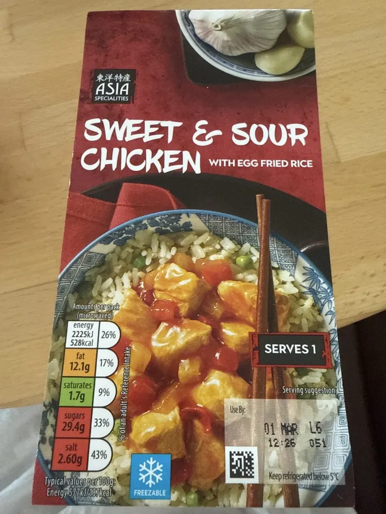 Sweet and sour chicken with egg fried rice