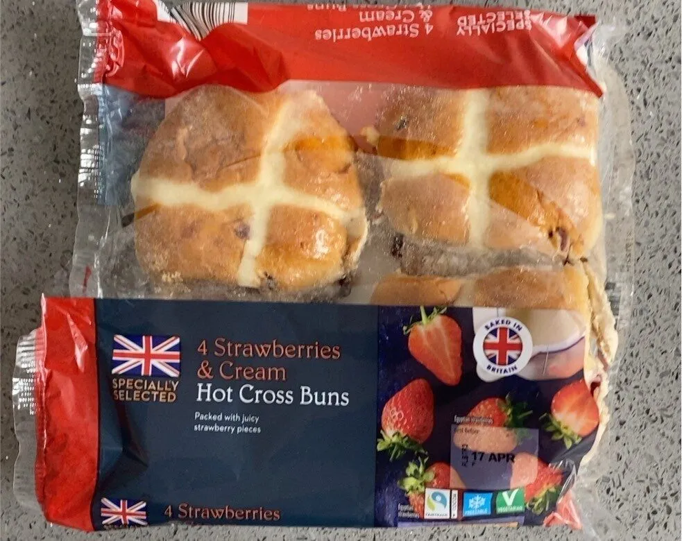 Strawberry and cream hot cross buns