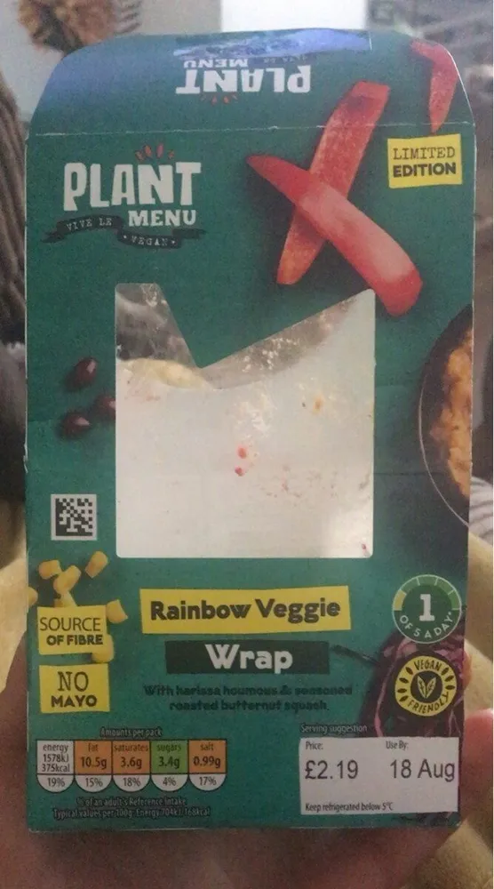 Plant Menu Rainbow Veggie Wrap