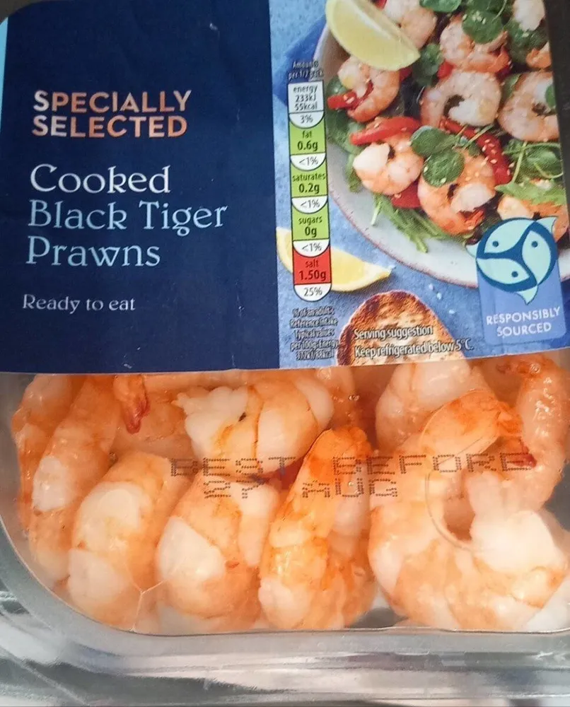 Cooked black tiger prawns