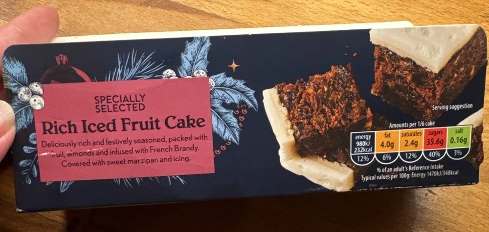 Specially selected rich iced fruit cake