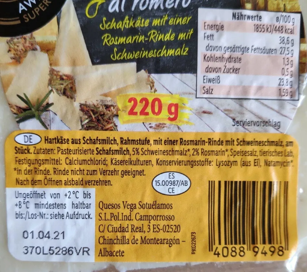 Queso de oveja al romero
