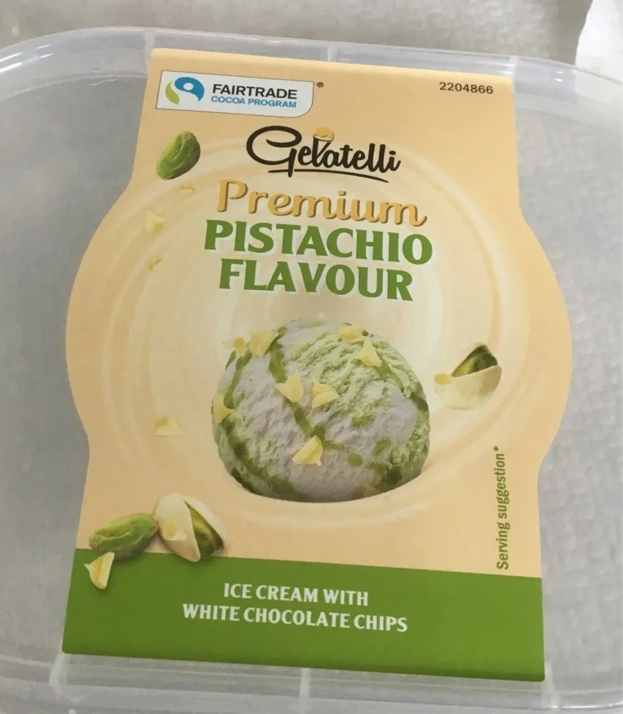 Premium PISTACHIO FLAVOUR ICE CREAM WITH WHITE CHOCOLATE CHIPS