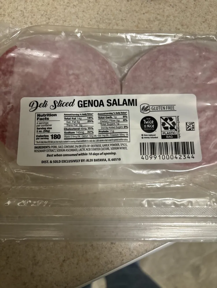 Deli slized Genoa salami
