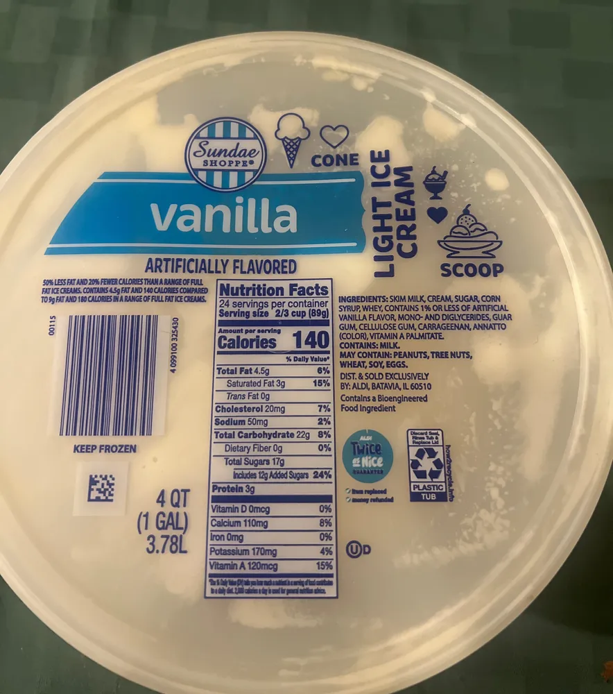 Vanilla Artificially Flavored Light Ice Cream