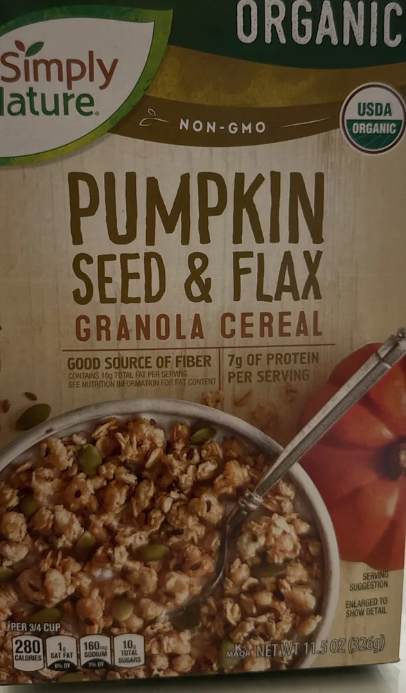 Pumpkin seed and flax granola cereal