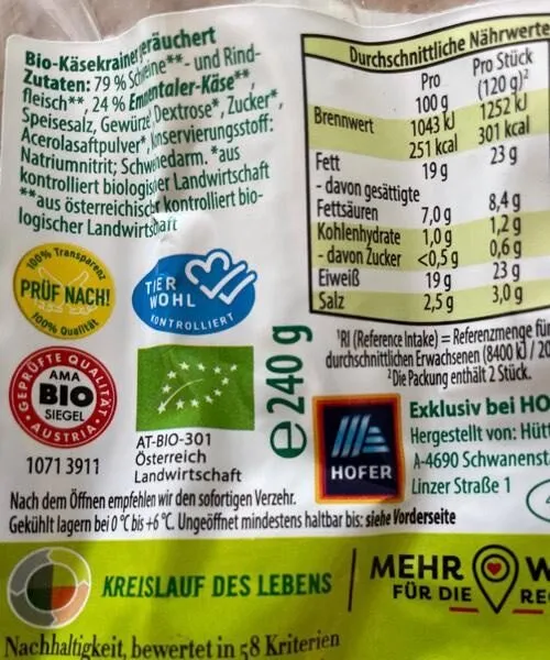 Bio Käsekrainer