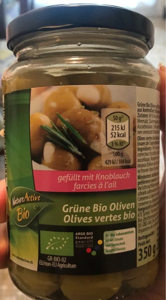 Olives vertes bio farcies à l'ail