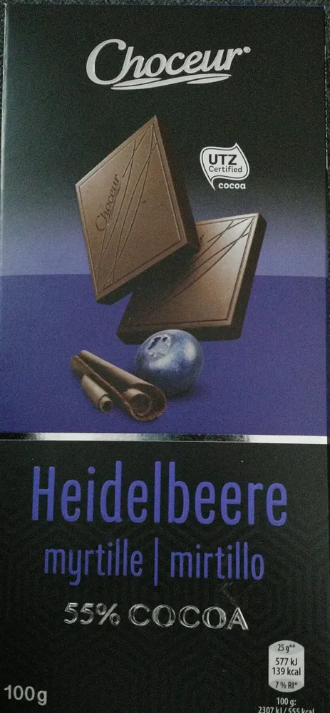Chocolat noir avec myttilles et amandes
