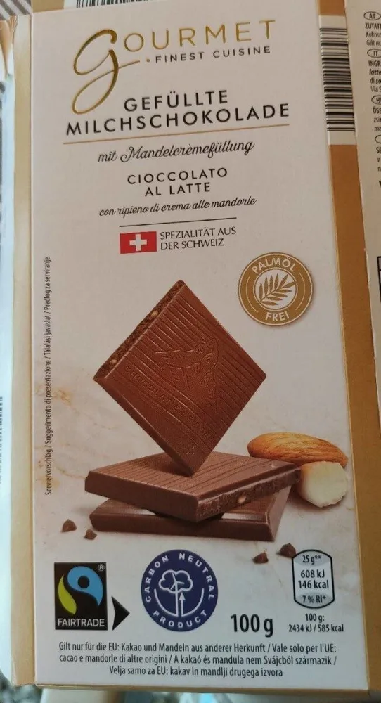 Cioccolato al latte con ripieno di crema alle mandorle