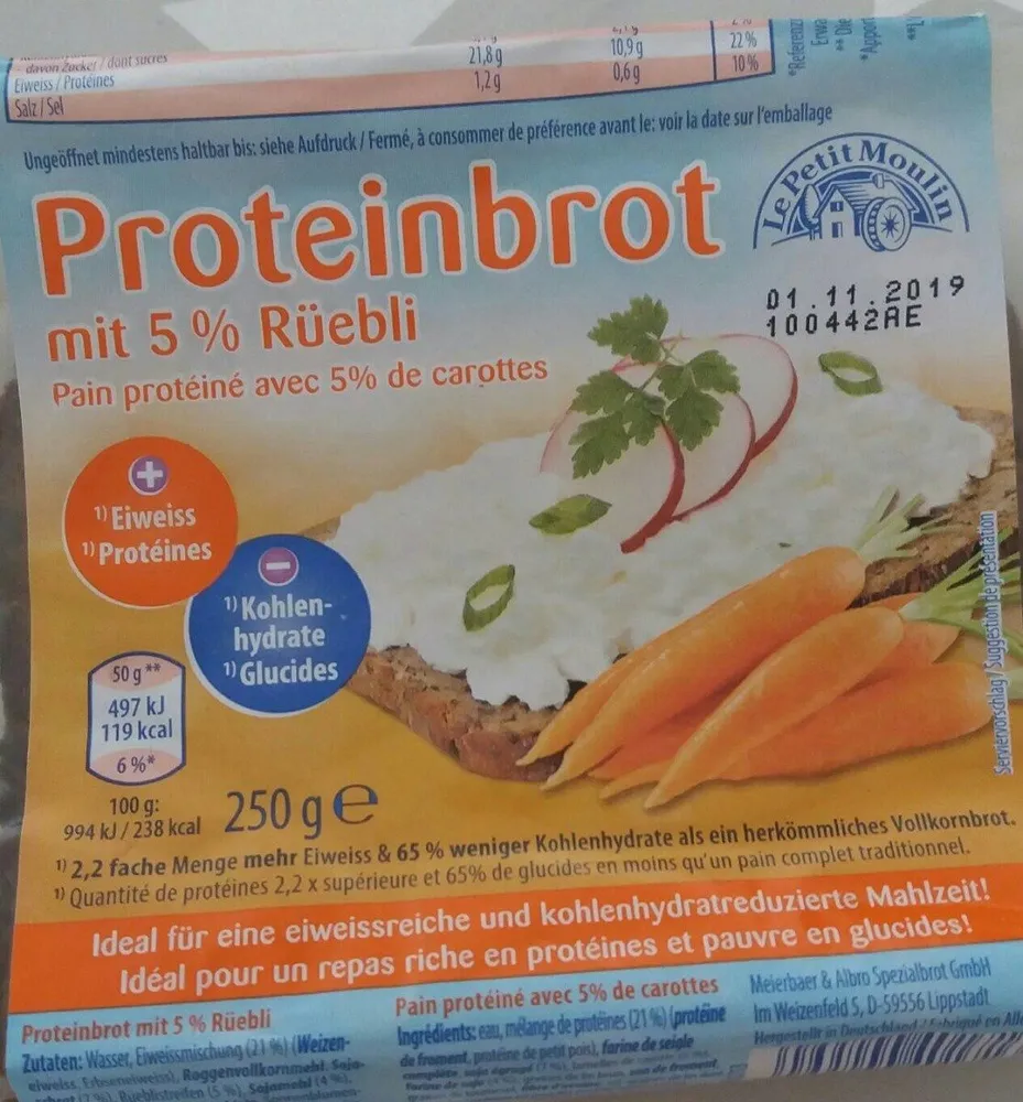 Pain proteiné avec 5% de carottes