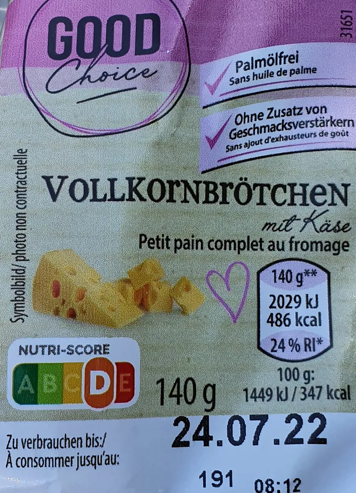 Petit pain complet au fromage