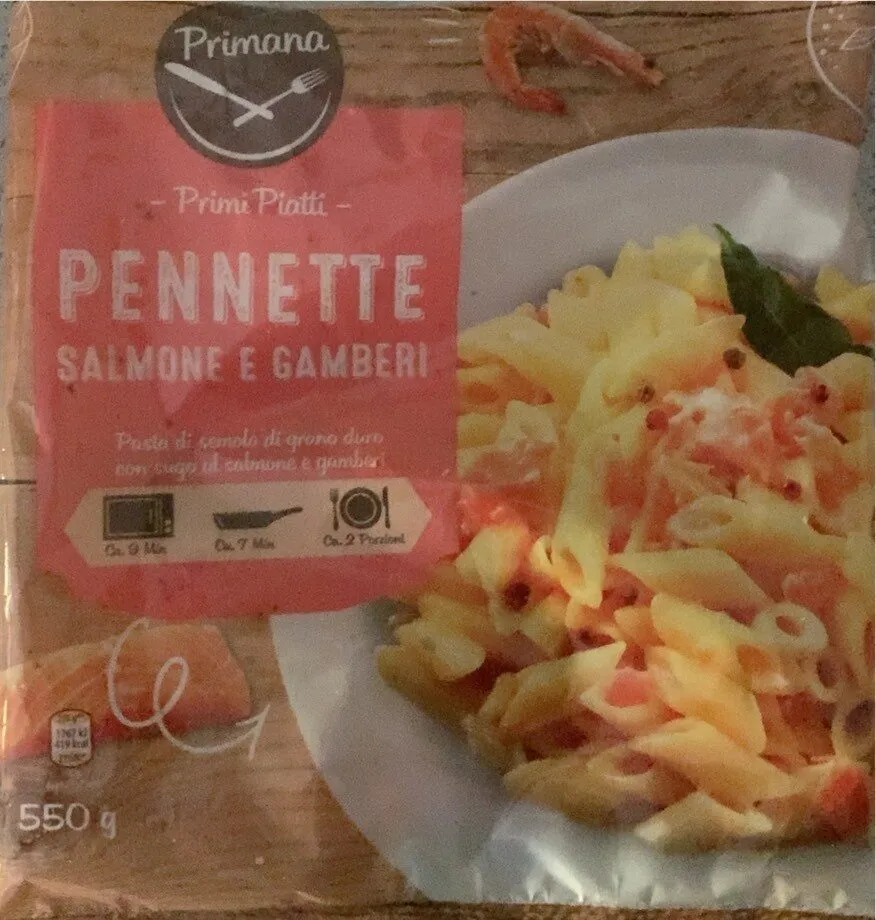 Pennette salmone e gamberi