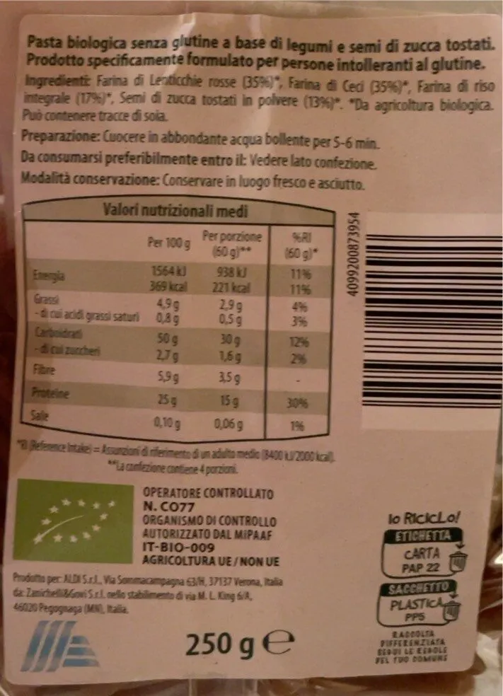 Bio casaresse legumi e semi di zucca tostati