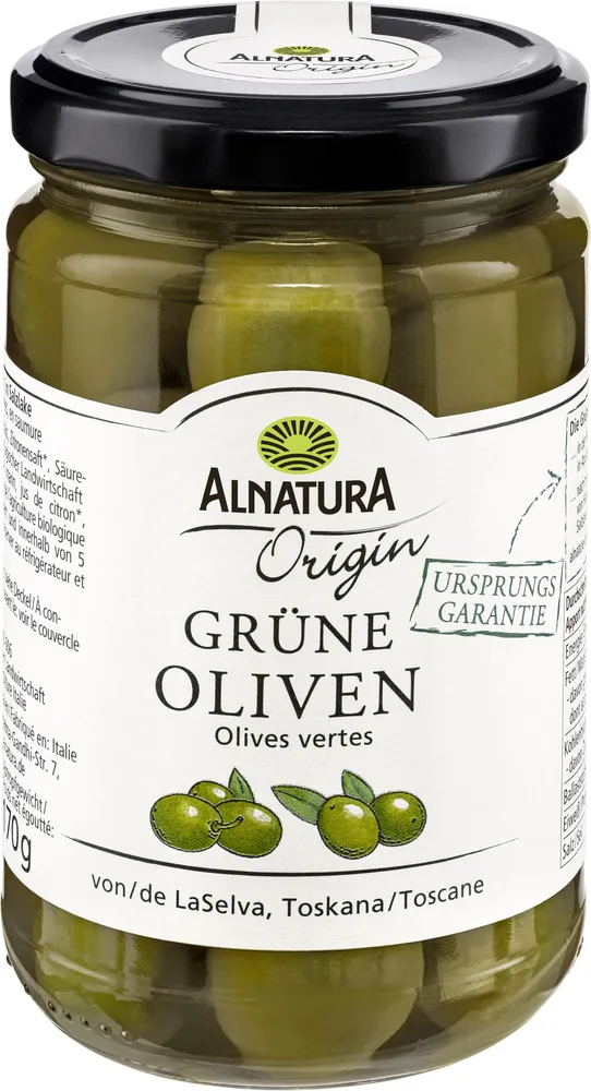 Grüne Oliven mit Stein in Lake