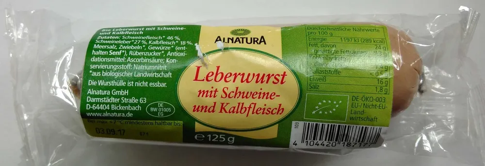Leberwurst mit Schweine- und Kalbfleisch