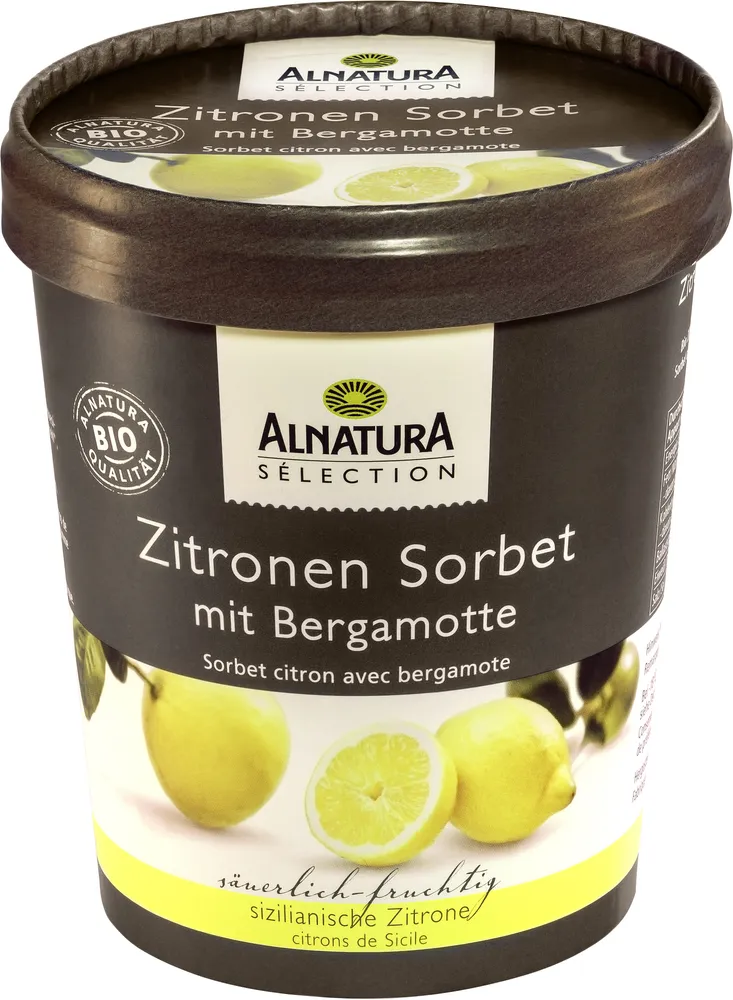 Alnatura Zitronen Sorbet (TK) 4104420223790 Sorbet aus dem Saft sizilianischer Zitronen; mit Bergamottöl verfeinert