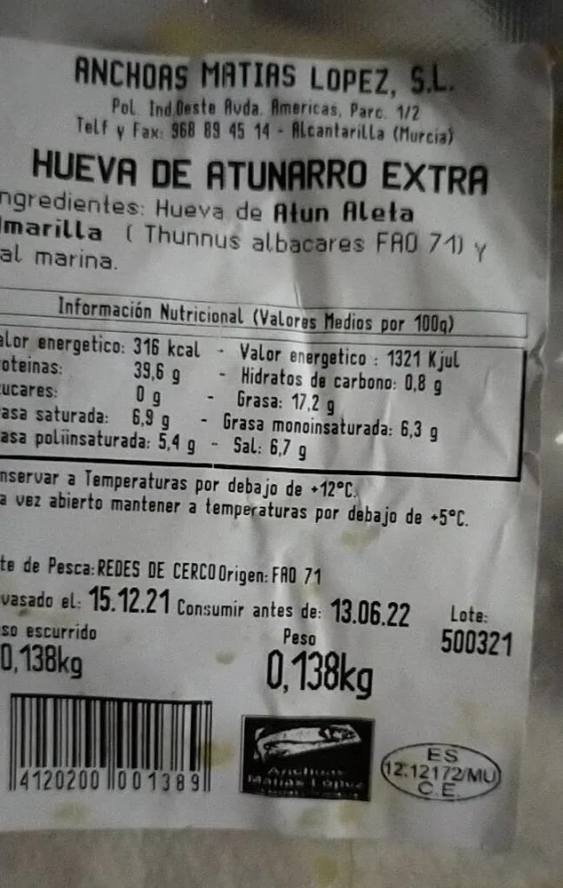 Huevas de atún rojo