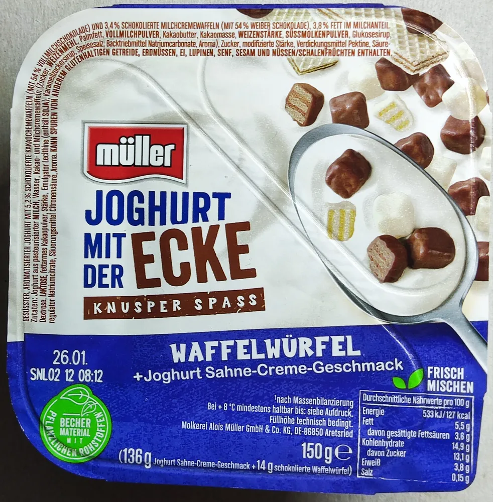 Joghurt mit der Ecke Waffelwürfel + Joghurt Sahne-Geschmack