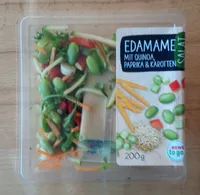 Edamame mit Quinoa, Paprika & Karotten Salat