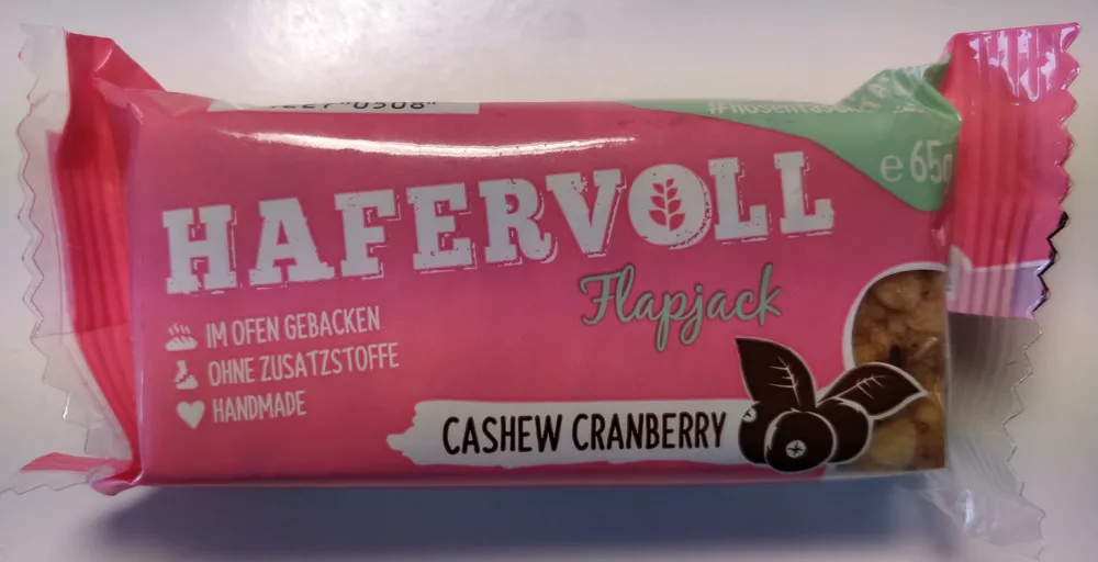 Hafervoll Flapjack Cashew Cranberry 42270508 Gebackener Müsliriegel  mit Cashewkernen und Cranberries