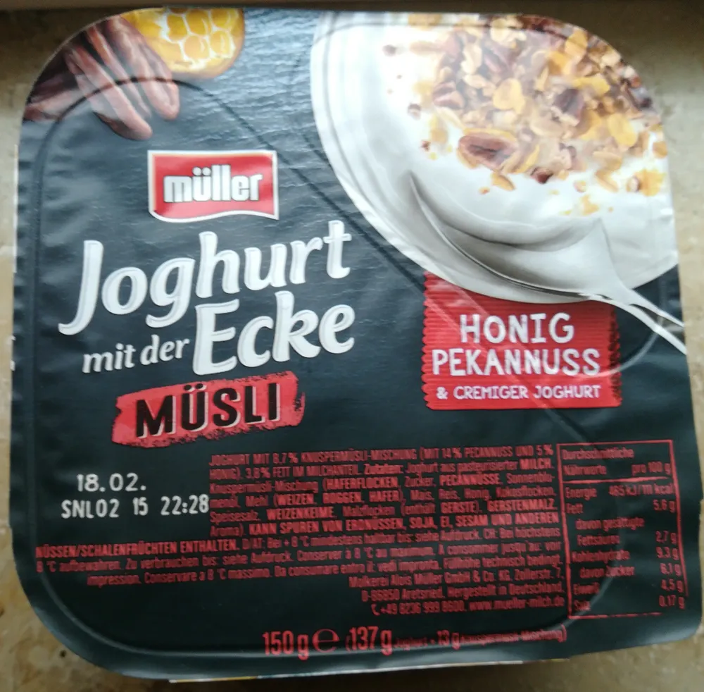 Joghurt mit der Ecke Müsli Honig Pekannuss