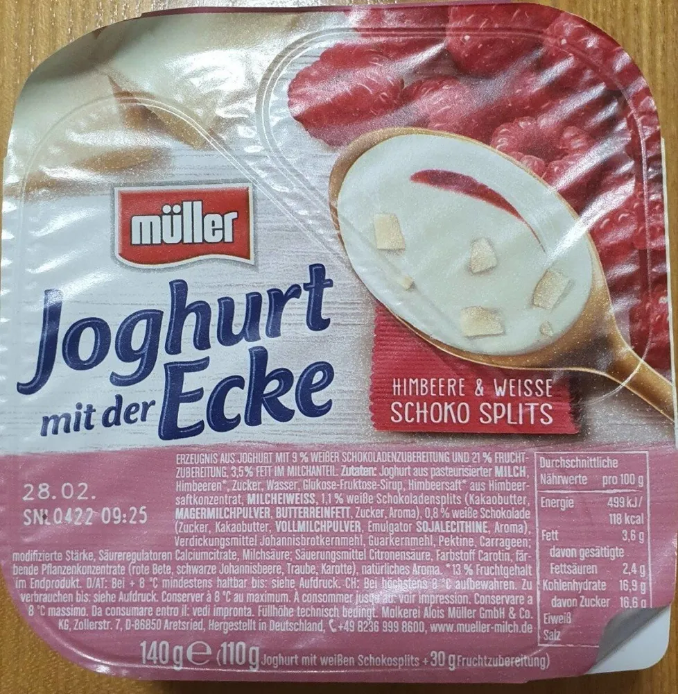 Joghurt mit der Ecke Himbeere & weisse schoko splits