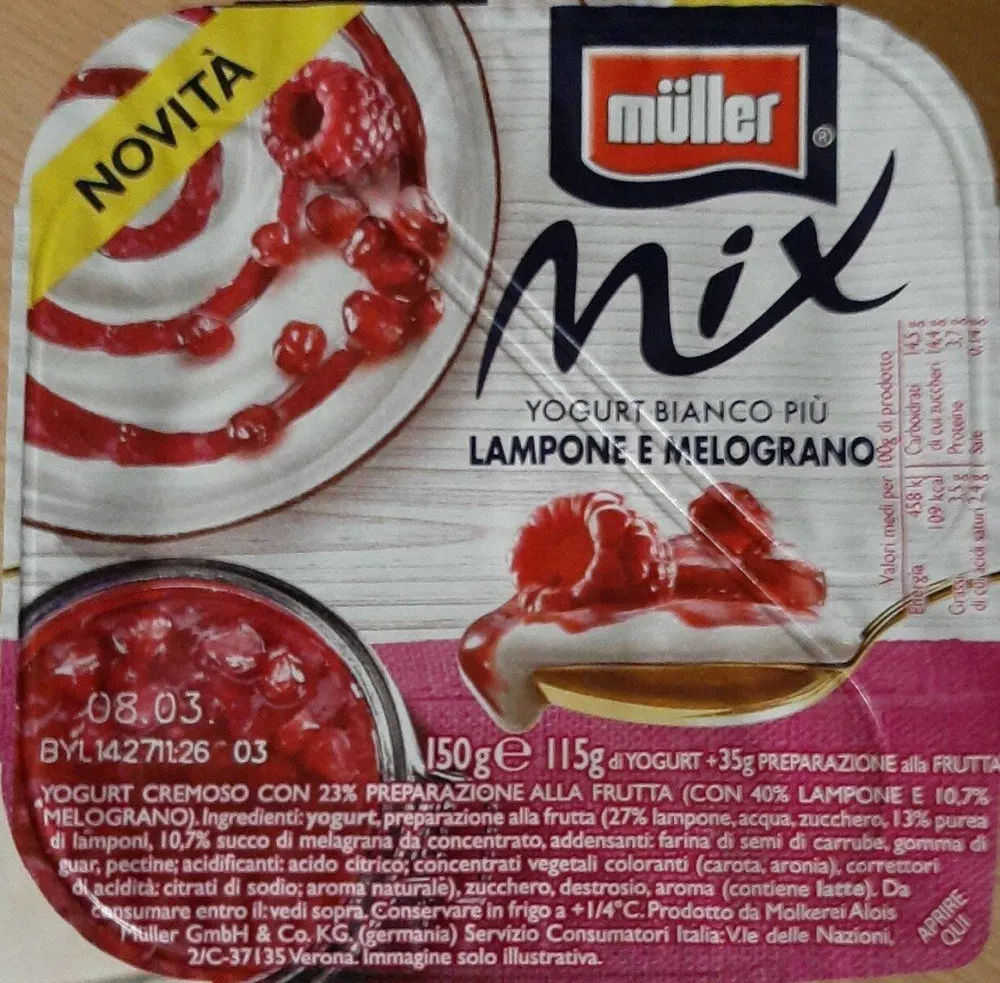 Mix yogurt bianco più lampone e melograno müller