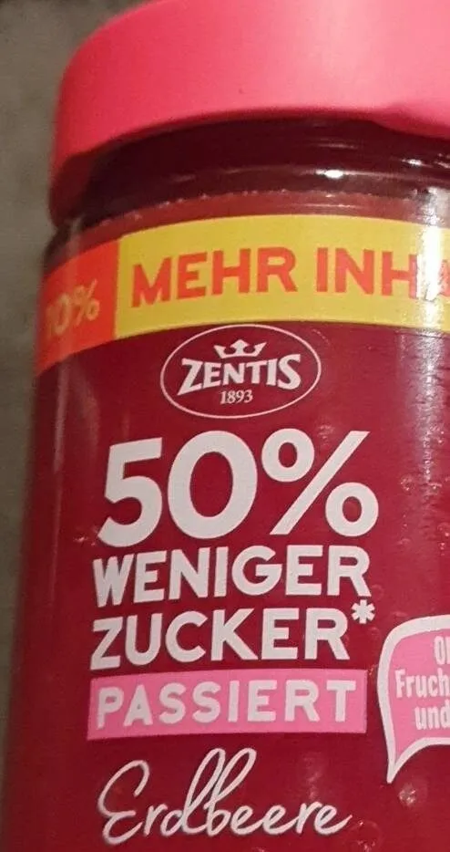 50% WENIGER ZUCKER PASSIERT Erdbeere