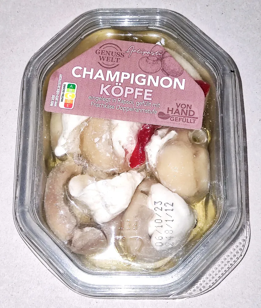 netto Genusswelt PILZ. Champignon-Köpfe gefüllt mit Frischkäse 230g 1.99€ 1kg 8.65€