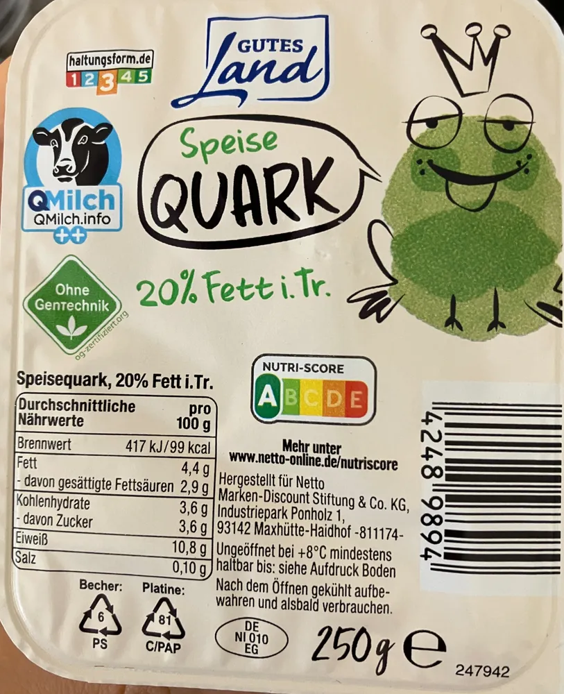 Speisequark, 20% Fett i.Tr.