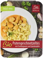 Putengeschnetzeltes mit Champignons und Spiralnudeln
