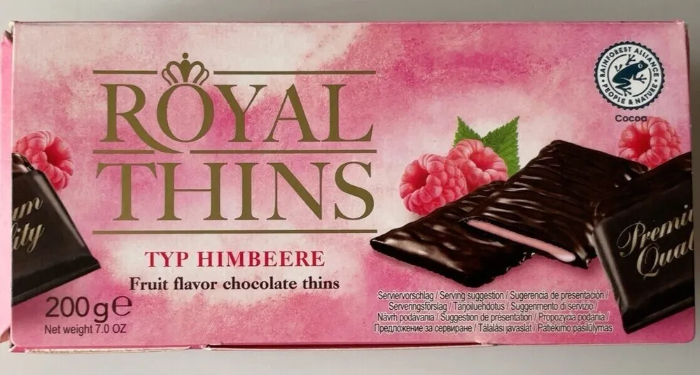 Raspberry flavor chocolate thins