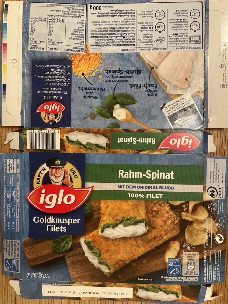 Goldknusper-Filets Rahm-Spinat mit dem Blubb